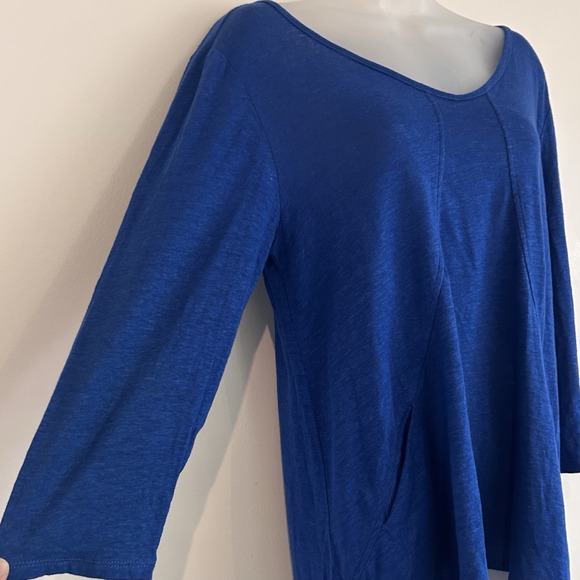 Habitat Linen Tunic Sz S Blue Lagenlook Lightweight Blouse Boatneck 3/4 Sleeves - Picture 3 of 13